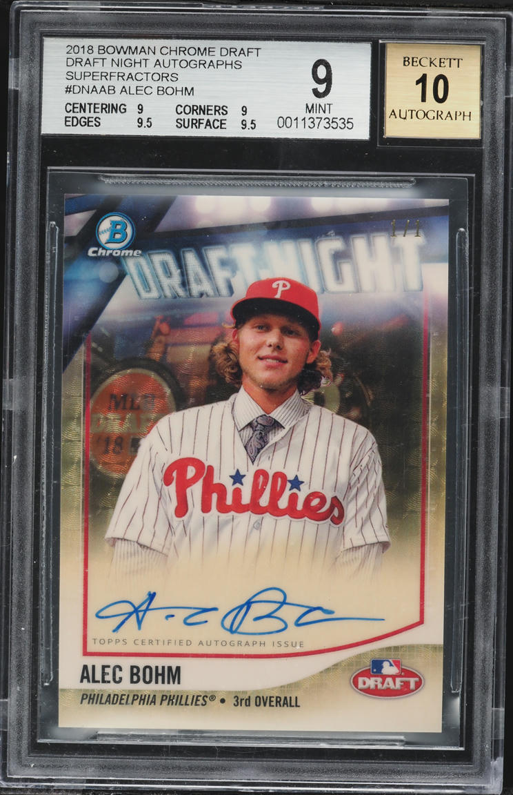 2018 Bowman Chrome Draft Night Superfractor Alec Bohm ROOKIE AUTO 1/1 #DNA-AB BGS 9 MINT