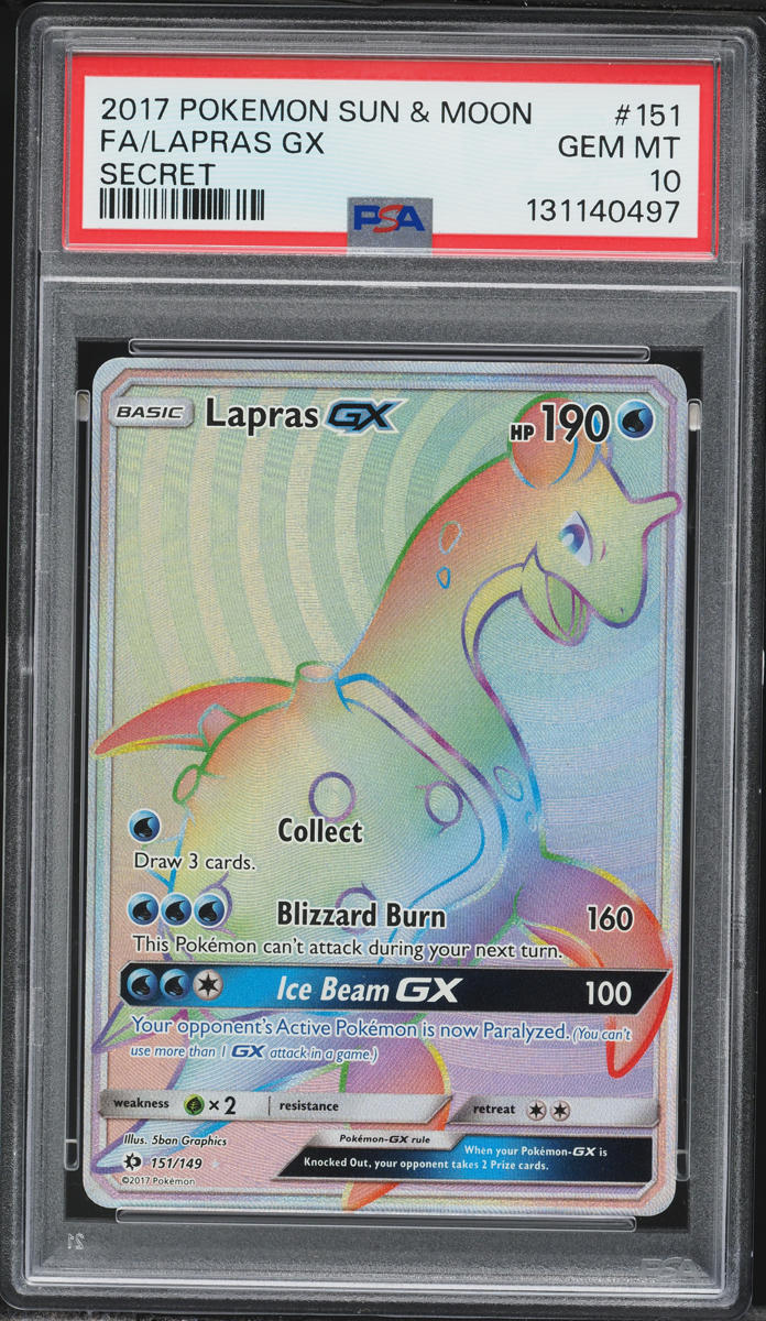 2017 Pokemon Sun & Moon Rainbow Rare Lapras GX #151 PSA 10 GEM