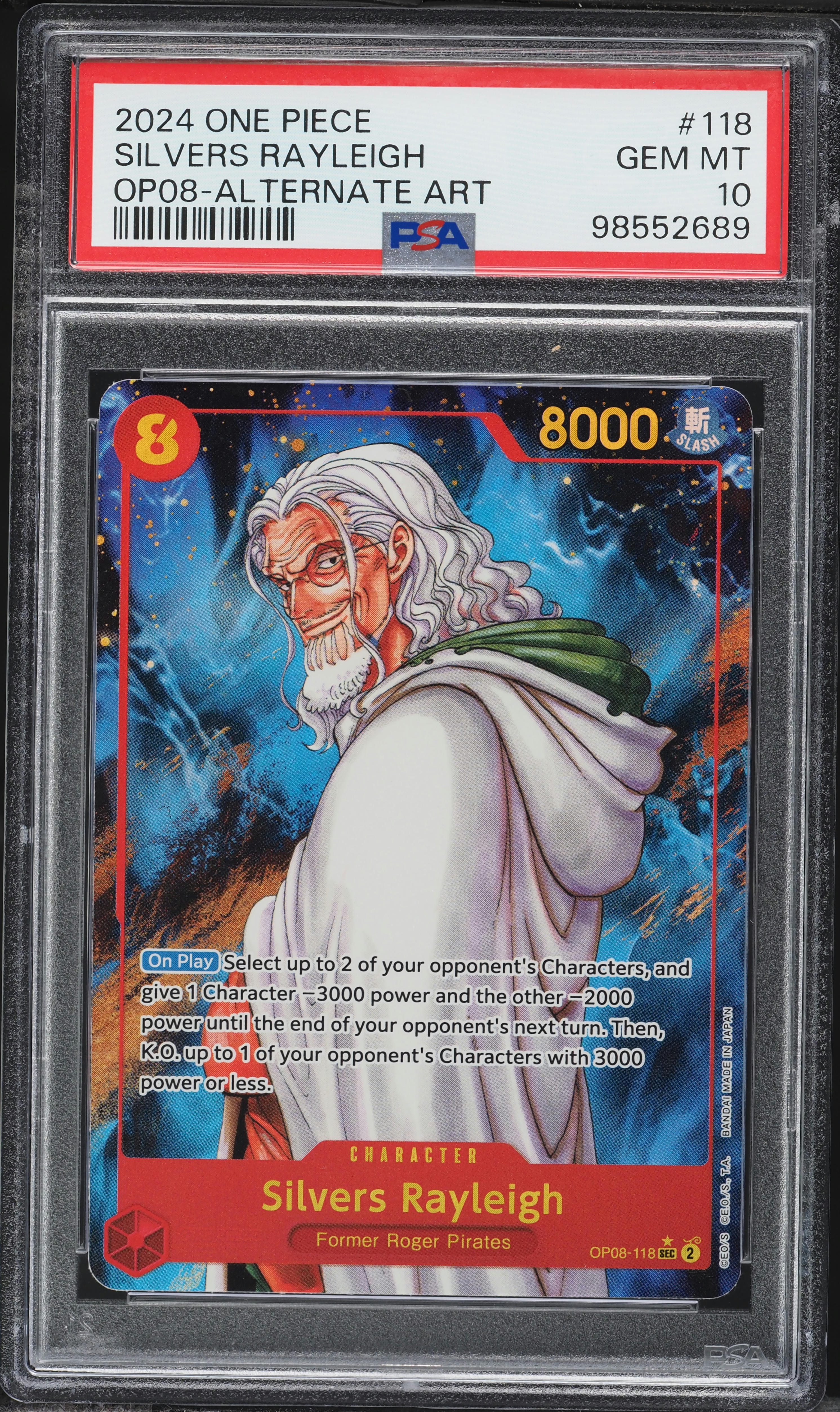 2024 One Piece Two Legends Alt Art Silvers Rayleigh #OP08-118 PSA