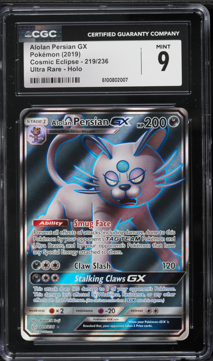 persian pokemon card full art 053/165 & Meowth - 151 GX is Knocked Out Alolan Persian GX Cosmic Eclipse