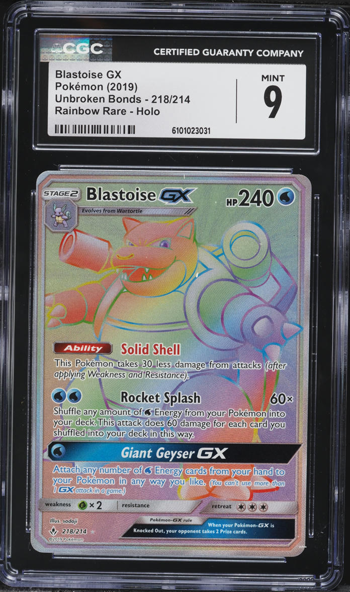 2019 Pokemon Sun & Moon Unbroken Bonds Rainbow Rare Blastoise GX #218 CGC 9  MINT on Fanatics Collect