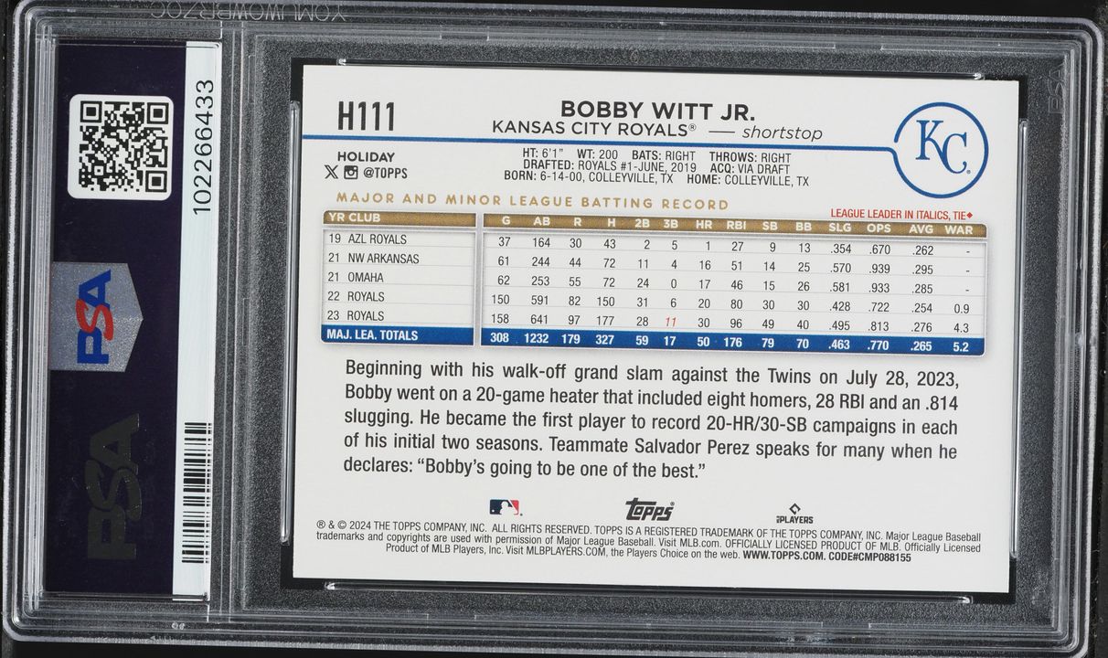 2024 Topps Holiday Variation Bobby Witt Jr. #H111 PSA 9 MINT