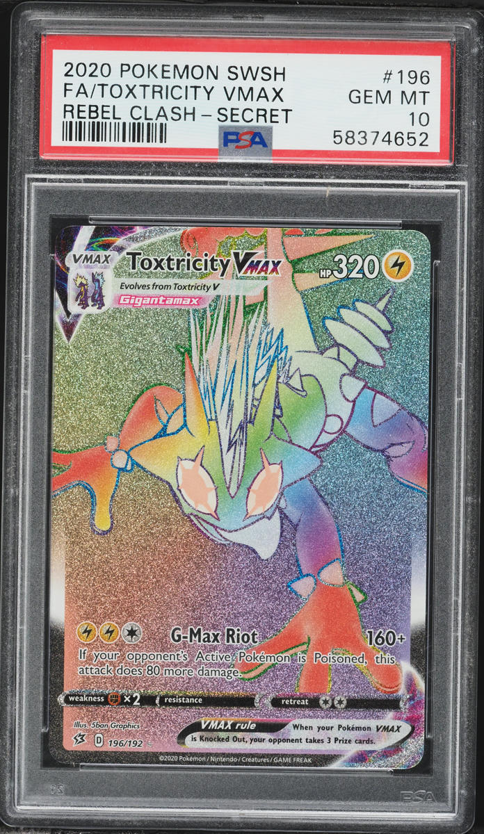 2020 Pokemon Sword & Shield Rebel Clash Rainbow Rare Toxtricity VMAX #196 PSA 10 GEM MINT
