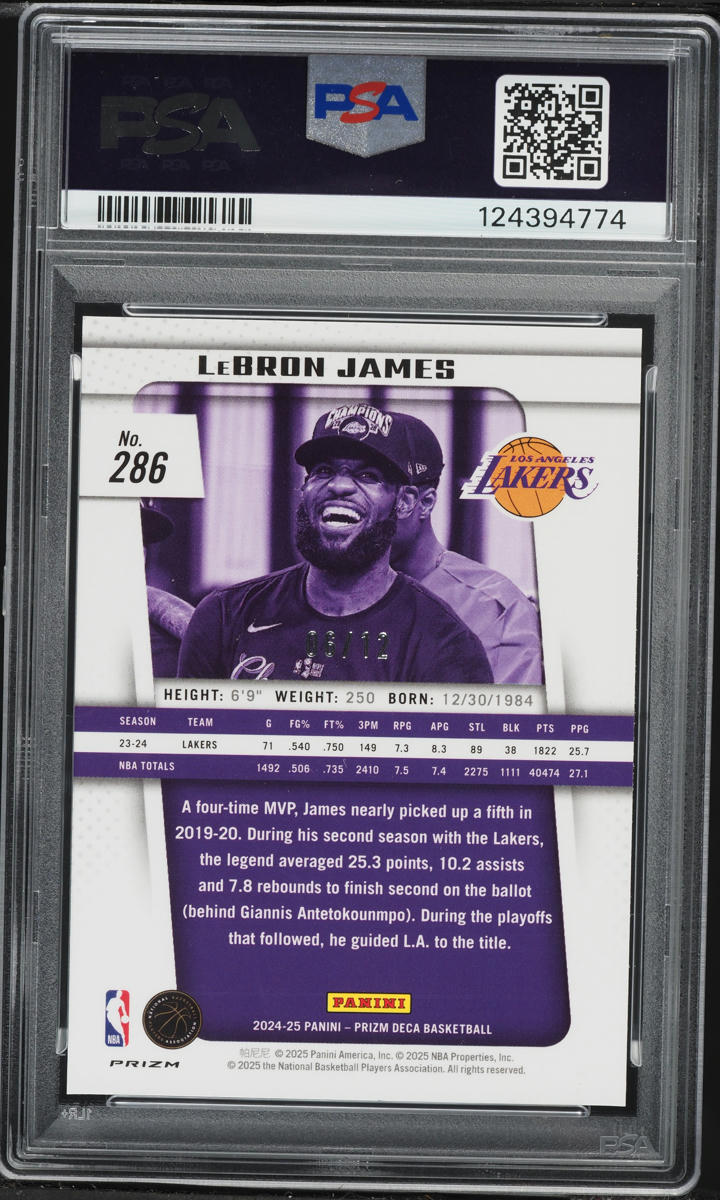 2024 Panini Prizm Deca Green Shimmer FOTL Lebron James /12 #286 PSA 10 GEM MINT