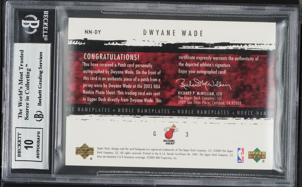2003 Exquisite Collection Noble Nameplates Dwyane Wade ROOKIE PATCH AUTO /25 BGS 9 MINT