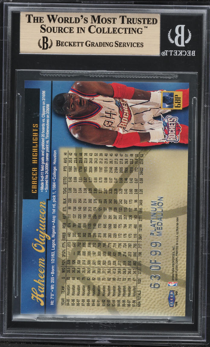 1998 Ultra Platinum Medallion Hakeem Olajuwon /99 #68 BGS 9.5 GEM MINT