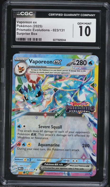 2025 Pokemon SV Prismatic Evolutions Surprise Box Vaporeon ex #23 CGC 9  MINT on Fanatics Collect
