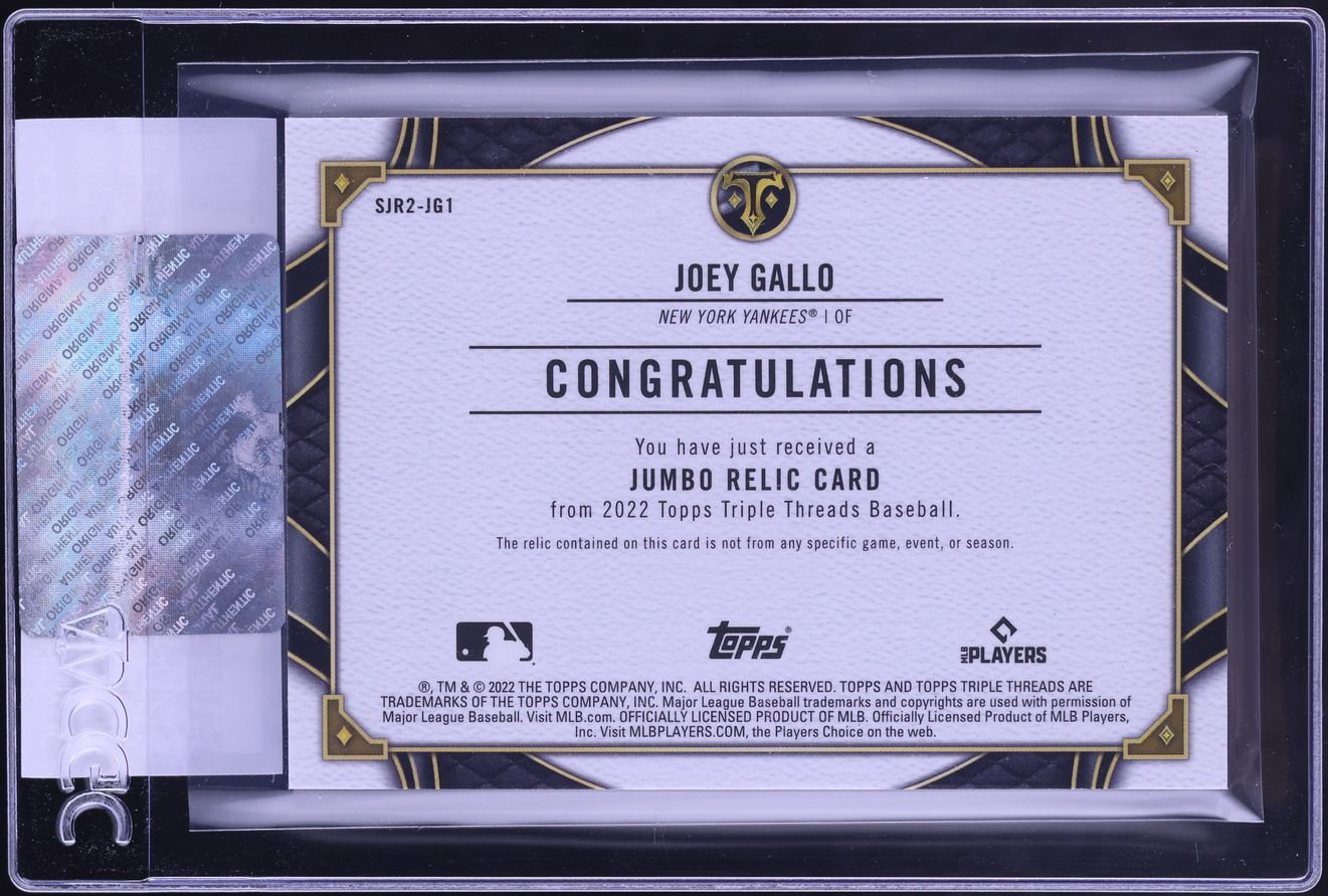2022 Topps Triple Threads Single Jumbo Relics Joey Gallo PATCH /48 #SJR2-JG1 CGC AUTH