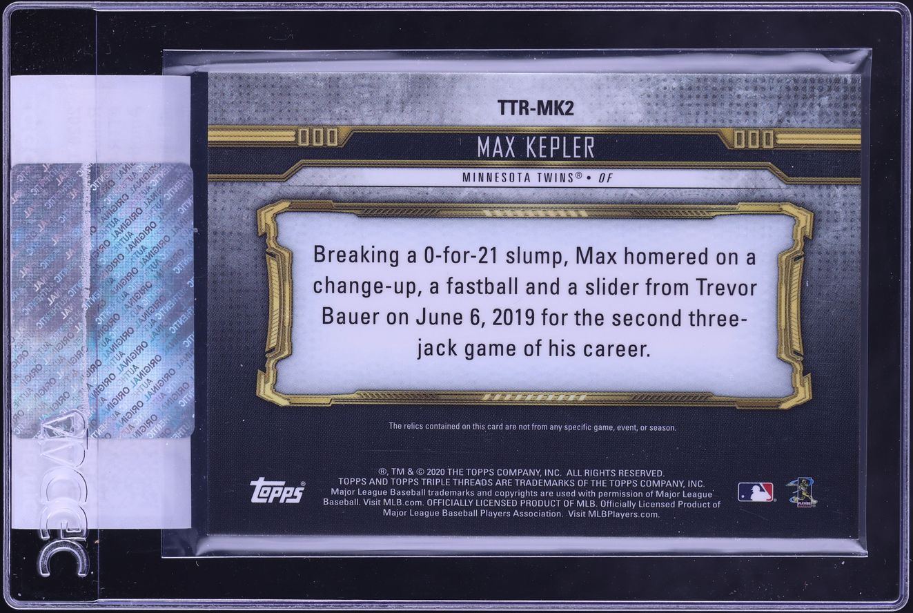 2020 Topps Triple Threads Relics Amethyst Max Kepler PATCH /27 #TTR-MK2 CGC AUTH