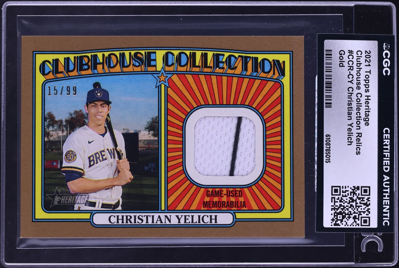 2021 Topps Heritage Clubhouse Collection Relic Gold Christian Yelich PATCH /99 #CCR-CY CGC AUTH