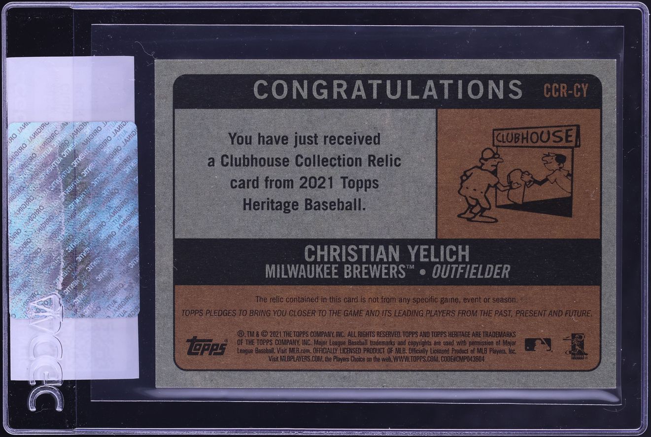 2021 Topps Heritage Clubhouse Collection Relic Gold Christian Yelich PATCH /99 #CCR-CY CGC AUTH