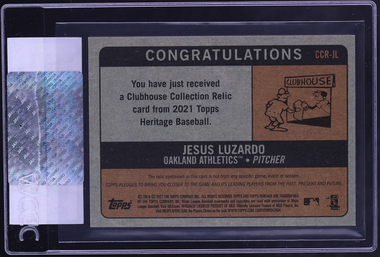 2021 Topps Heritage Clubhouse Collection Relics Gold Jesus Luzardo PATCH /99 #CCR-JL CGC AUTH