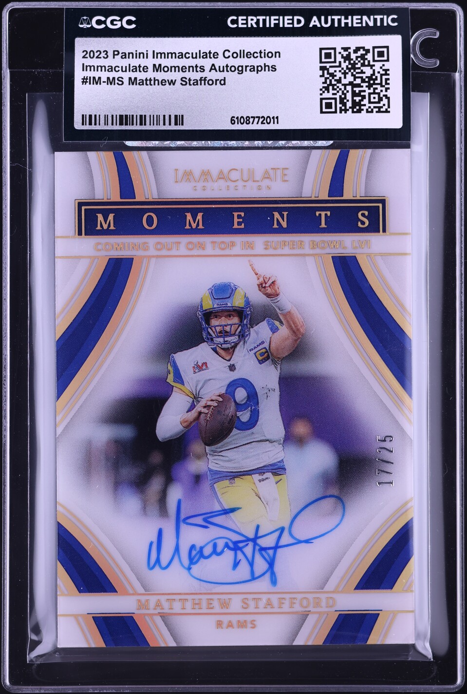 2023 Immaculate Collection Immaculate Moments Matthew Stafford AUTO /25 #IM-MS CGC AUTH