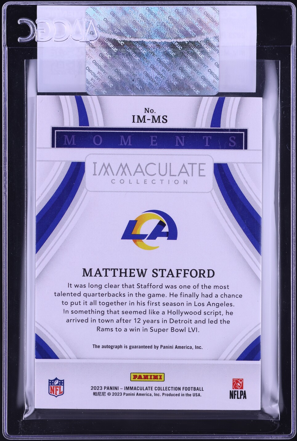 2023 Immaculate Collection Immaculate Moments Matthew Stafford AUTO /25 #IM-MS CGC AUTH