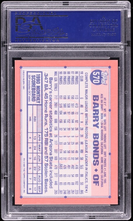 1991 Topps Tiffany Barry Bonds #570 PSA 10 GEM MINT