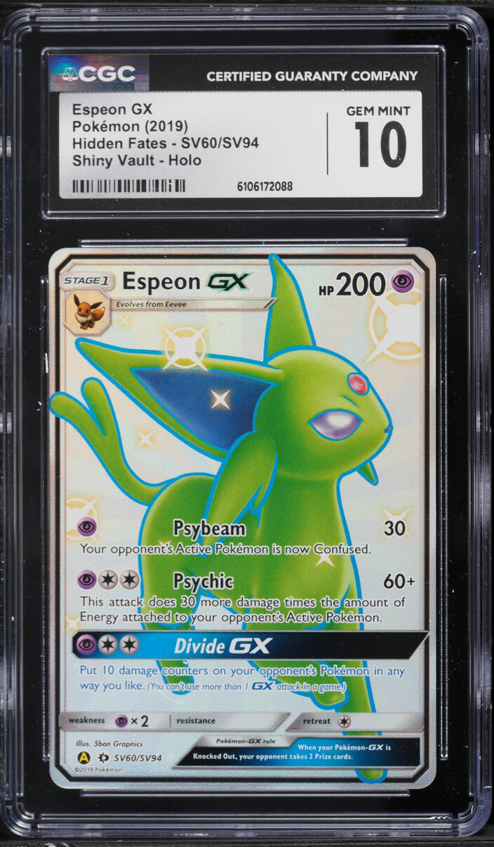 2019 Pokemon Sun & Moon Hidden Fates Full Art Shiny Espeon GX #SV60 CGC 10 GEM MINT
