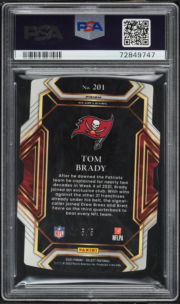 2021 Select Club Level Green Prizm Die-Cut Tom Brady 5/5 #201 PSA 10 GEM MINT