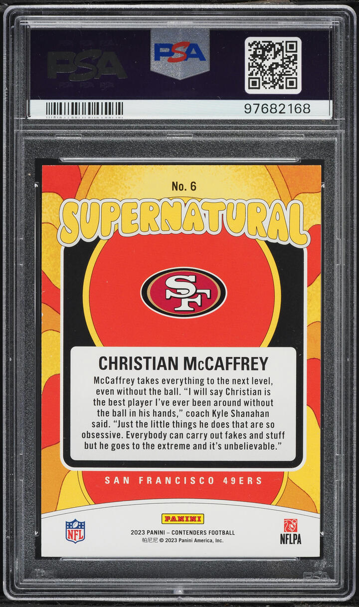 2023 Panini Contenders Supernatural Platinum Christian McCaffrey 1/1 #6 PSA 10 GEM MINT