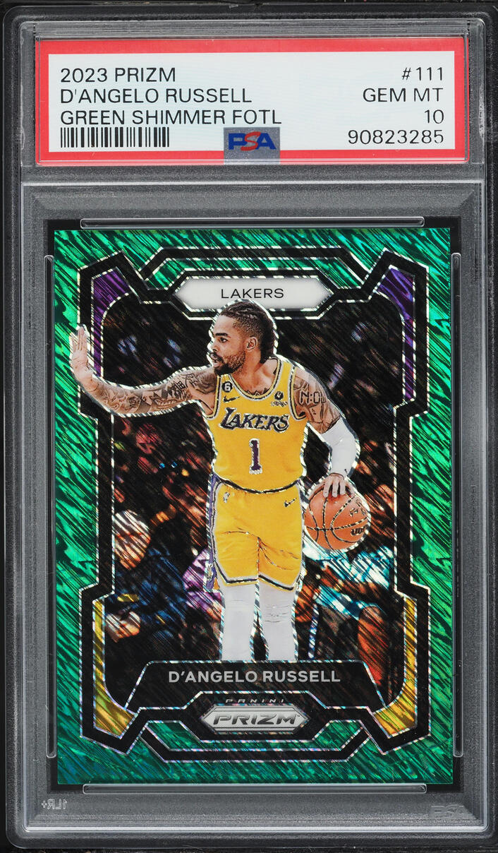 2023 Panini Prizm Green Shimmer FOTL D'Angelo Russell 5/5 #111 PSA 10 GEM MINT