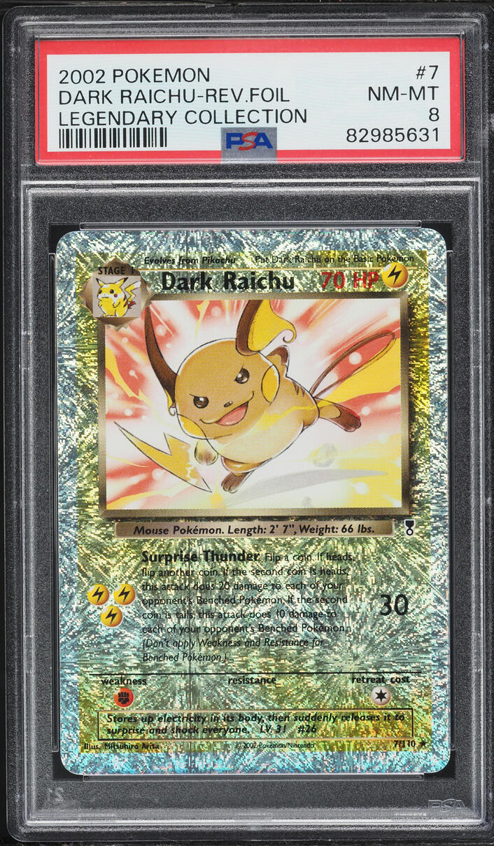 2002 Pokemon Legendary Collection Reverse Holo Dark Raichu #7 PSA