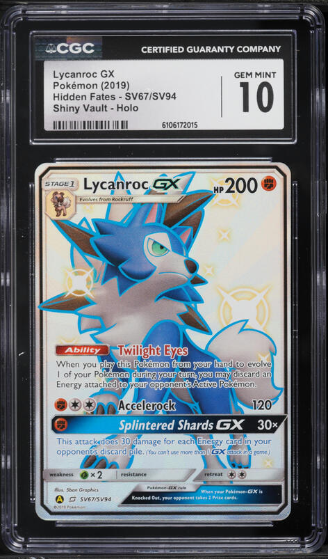 2019 Pokemon SM Hidden Fates Shiny Vault Full Art Shiny Lycanroc GX #SV67  CGC 10 PRISTINE on Fanatics Collect