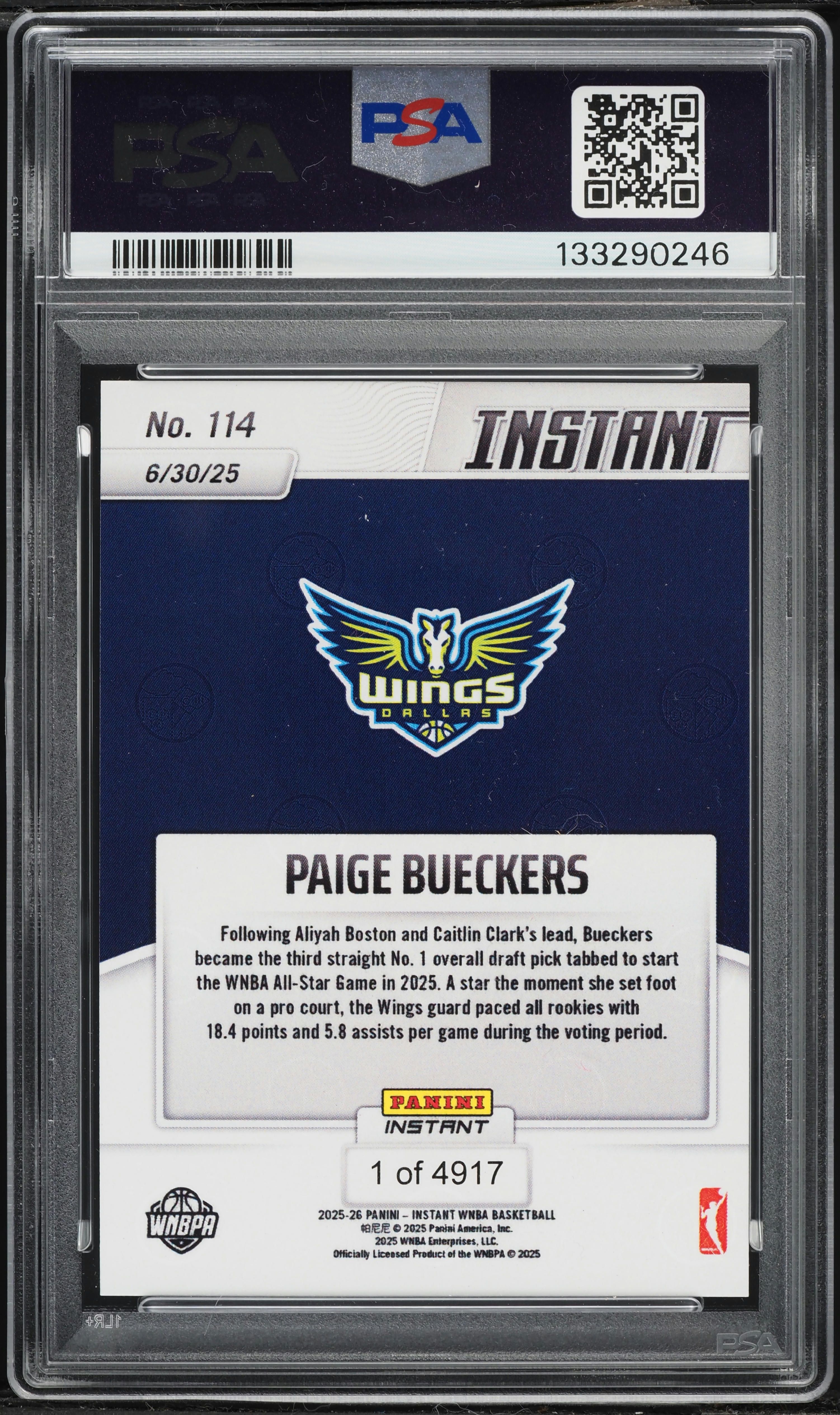 2025 Panini Instant WNBA #14 Paige Bueckers Dallas Wings Rookie Card - PRE-ORDER - View #5