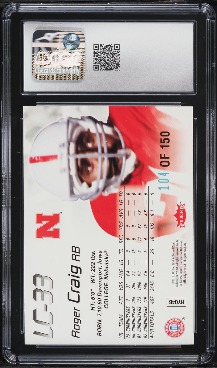 2013 Fleer Retro '99 Flair Showcase Legacy Collection Roger Craig /150 #LC-33 CGC 10 GEM MINT