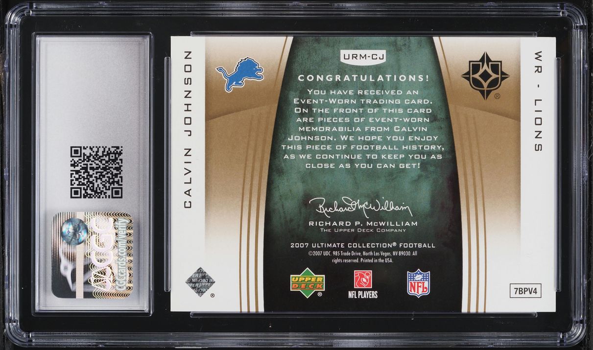 2007 Upper Deck Gold Calvin Johnson ROOKIE PATCH /99 #URM-CJ CGC 9 MINT
