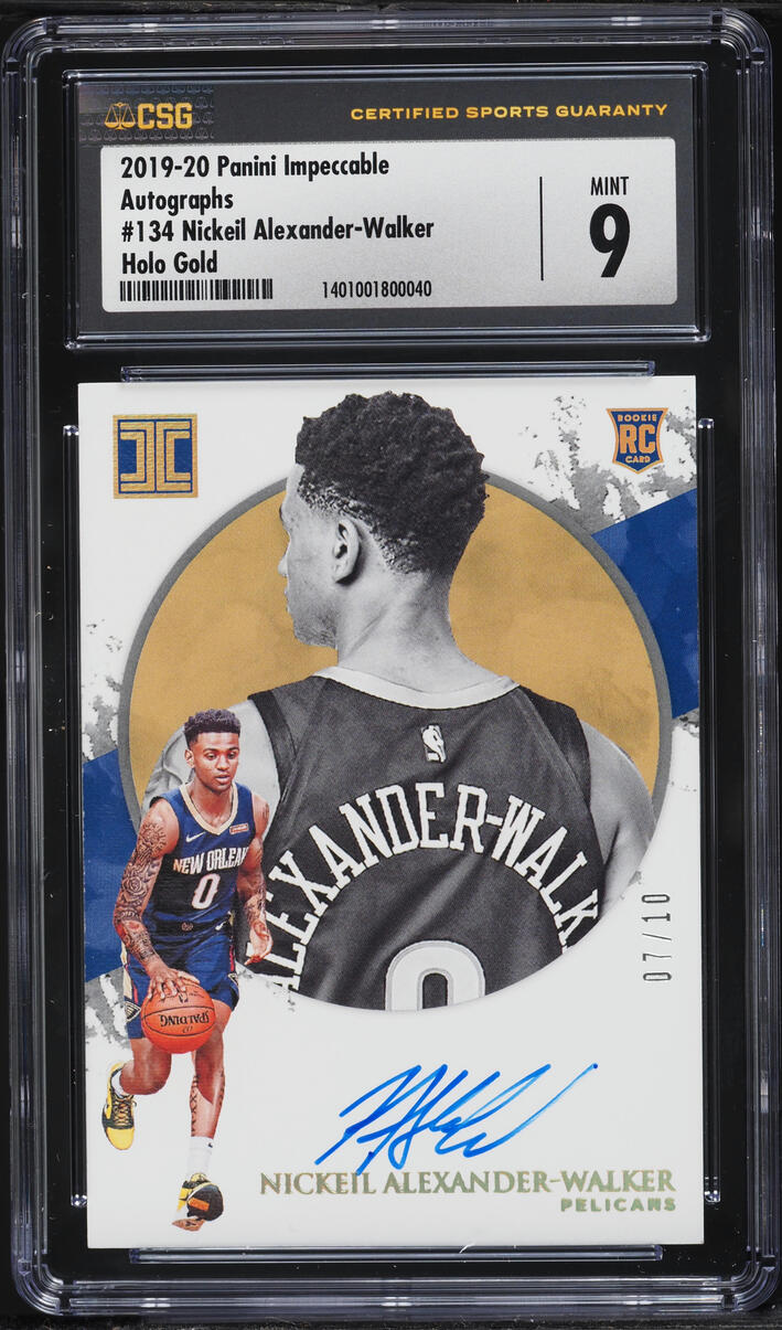 2019 Panini Impeccable Holo Gold Nickeil Alexander-Walker ROOKIE AUTO /10 #134 CSG 9 MINT