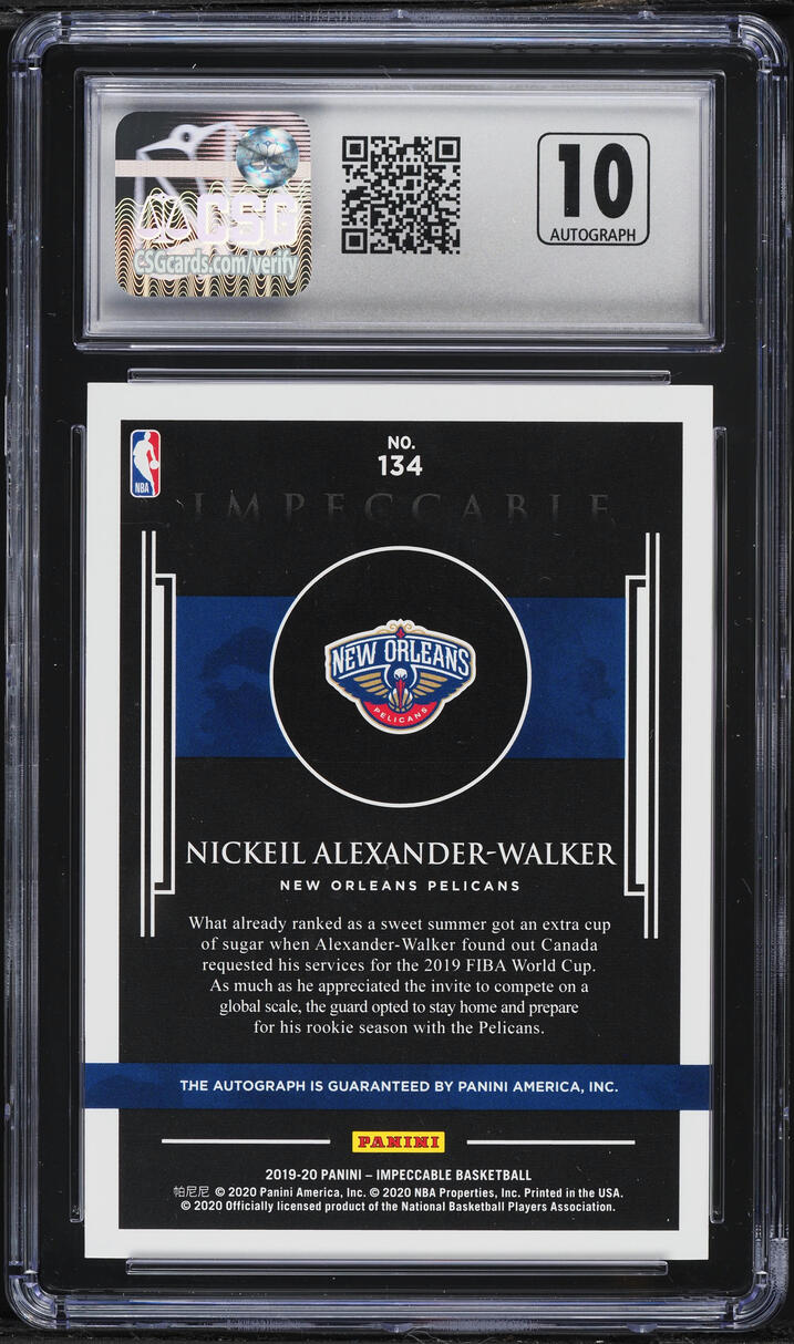 2019 Panini Impeccable Holo Gold Nickeil Alexander-Walker ROOKIE AUTO /10 #134 CSG 9 MINT