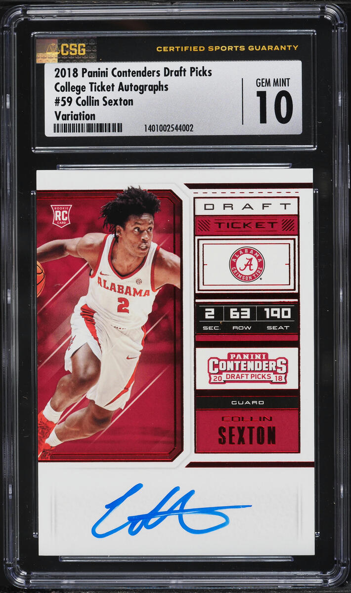 2018 Panini Contenders  College Ticket Variation Collin Sexton ROOKIE AUTO #59 CSG 10 GEM MINT