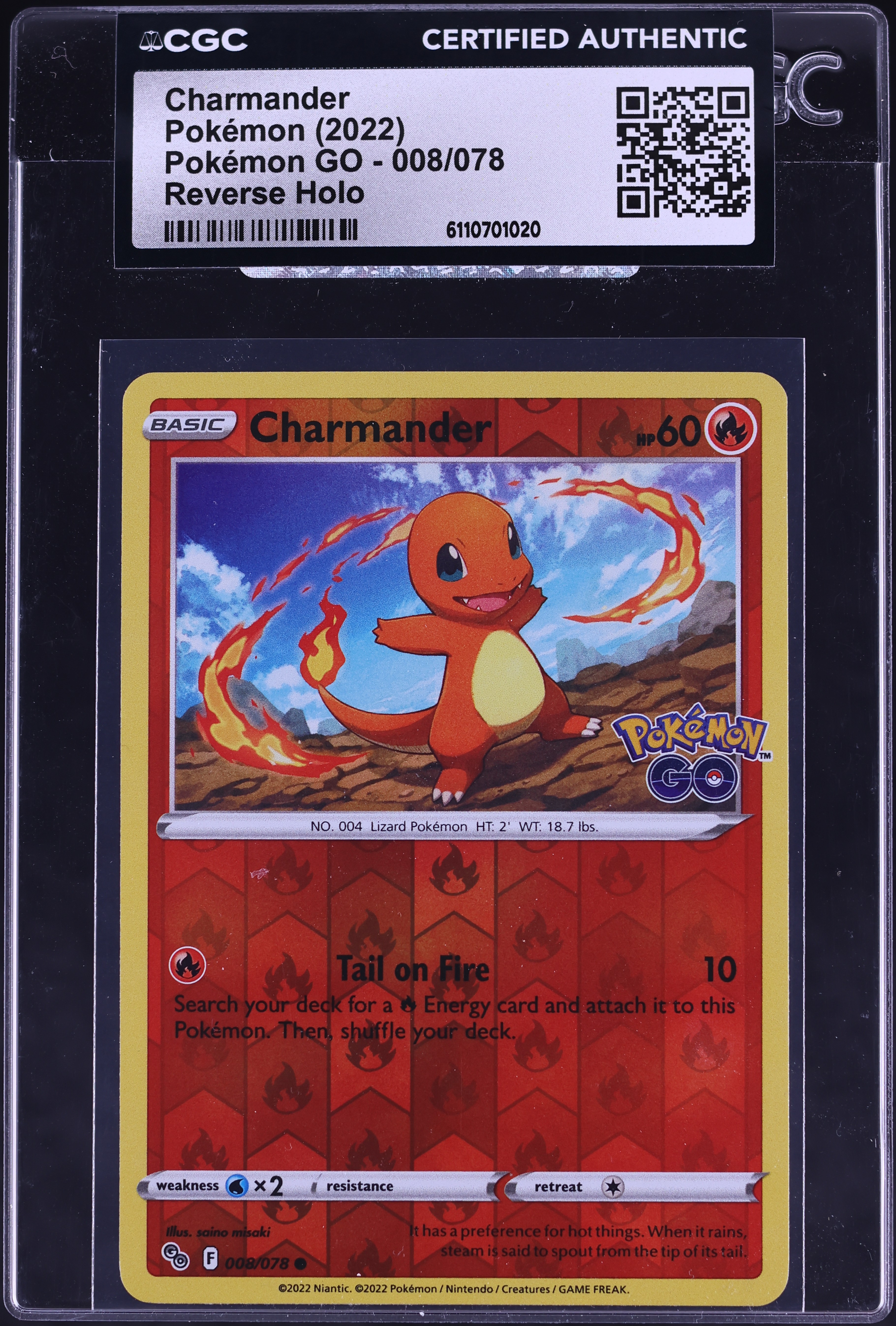 2022 Pokemon Sword & Shield Pokemon GO Reverse Holo Charmander #8 CGC AUTH  on Fanatics Collect
