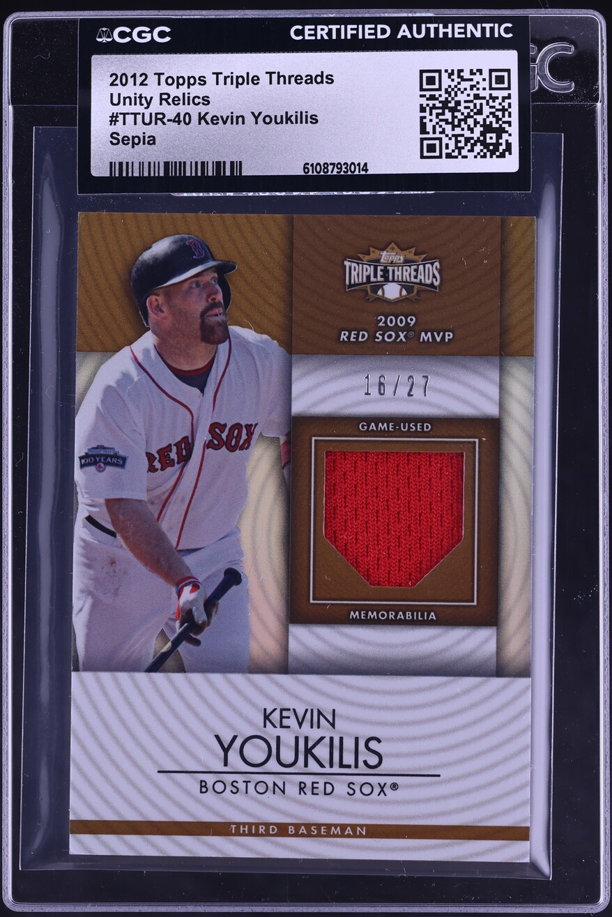 2012 Topps Triple Threads Unity Relics Sepia Kevin Youkilis PATCH /27 #TTUR-40 CGC AUTH