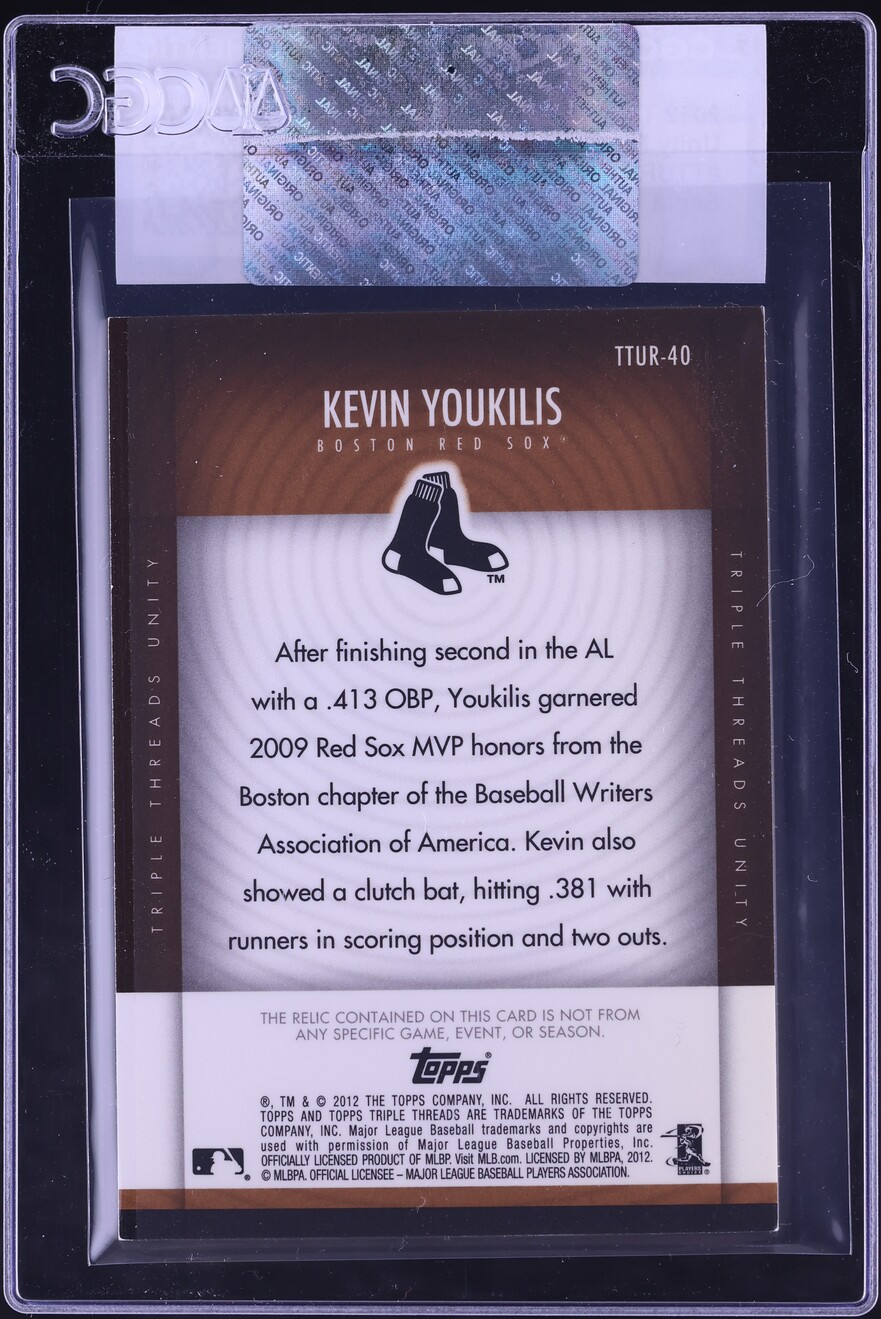 2012 Topps Triple Threads Unity Relics Sepia Kevin Youkilis PATCH /27 #TTUR-40 CGC AUTH