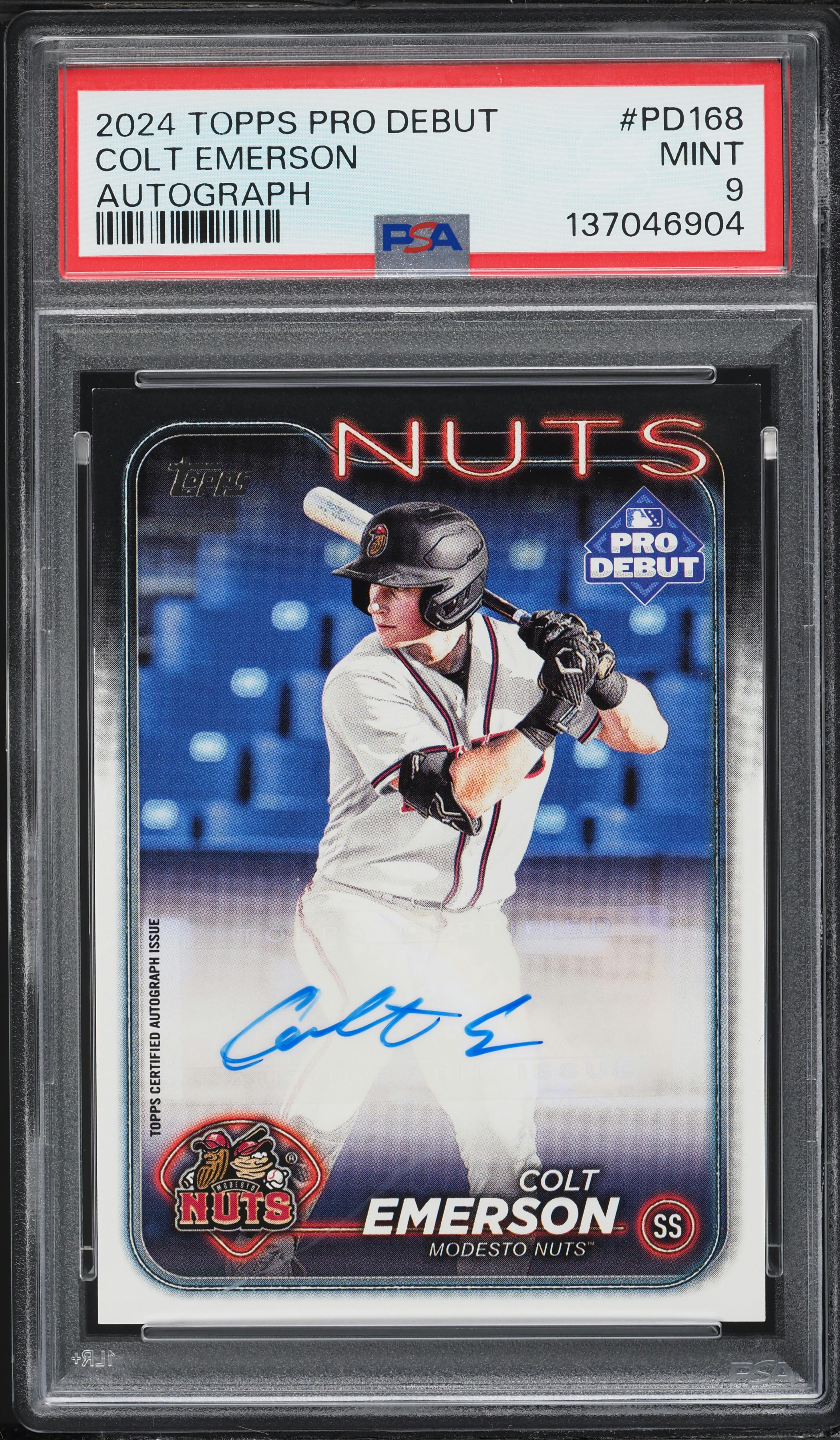 2024 Topps Pro Debut Colt Emerson PROSPECT AUTO #PD-168 PSA 9 MINT 