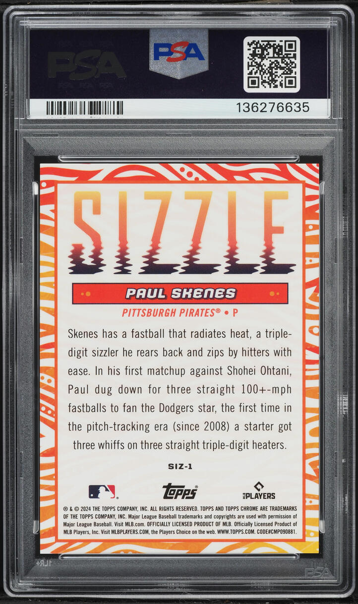 2024 Topps Chrome Update Sizzle Paul Skenes ROOKIE #SIZ1 PSA 10 GEM MINT