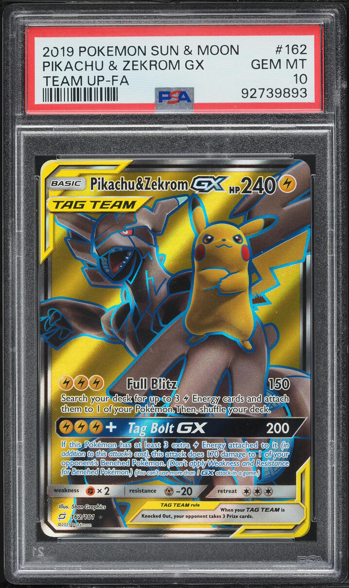 2019 Pokemon Sun & Moon Team Up Full Art Pikachu & Zekrom GX #162 PSA 10 GEM MINT