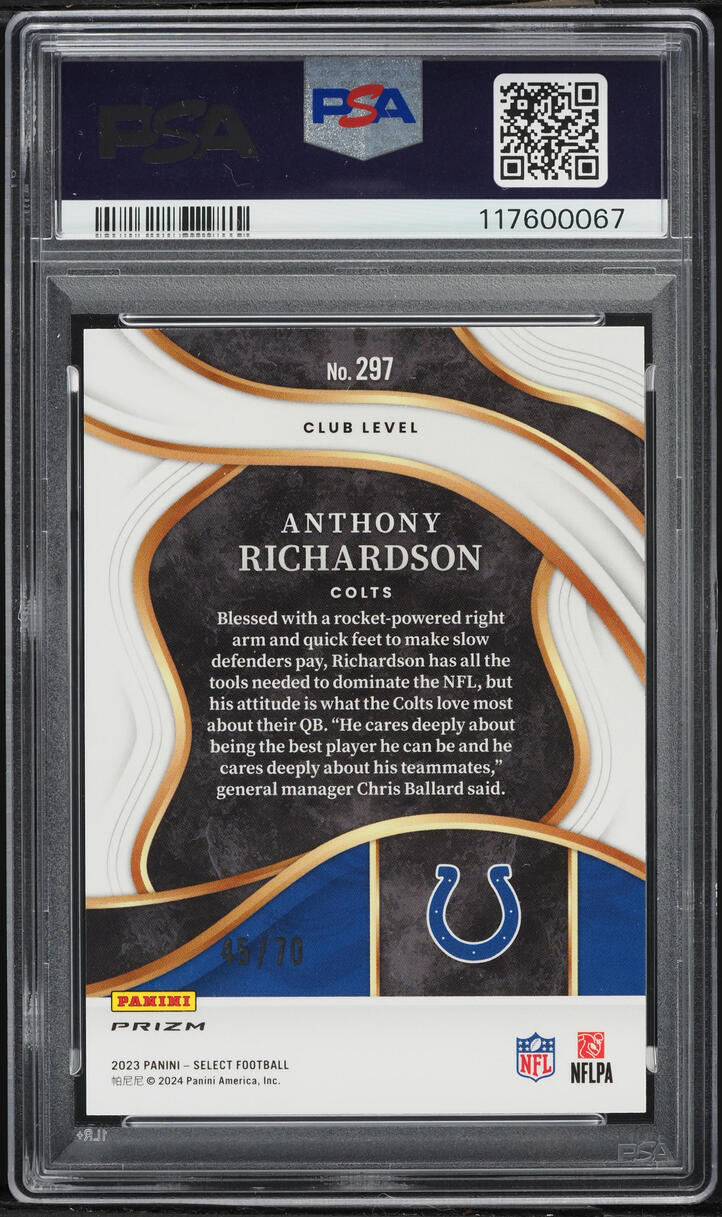 2023 Select Club Level Dragon Scale Prizm Anthony Richardson ROOKIE /70 #297 PSA 10 GEM MINT