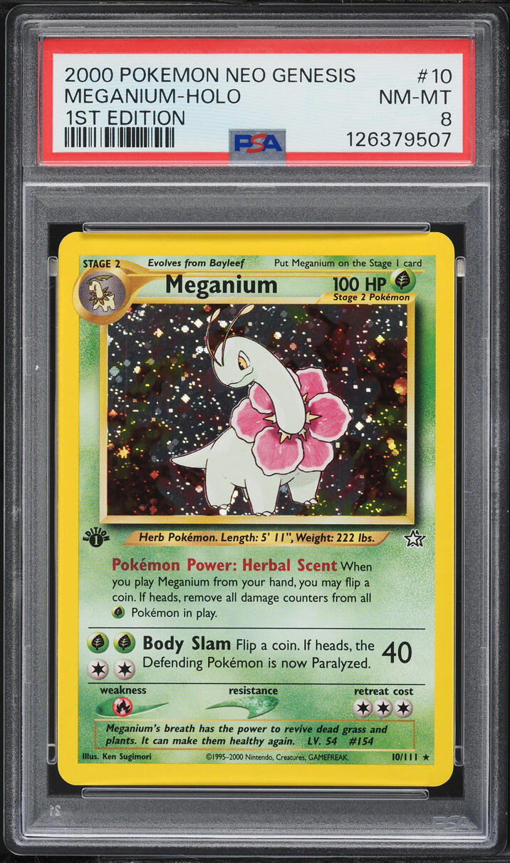 2000 Pokemon Neo Genesis 1st Edition Holo Meganium #10 PSA 8 NM-MT