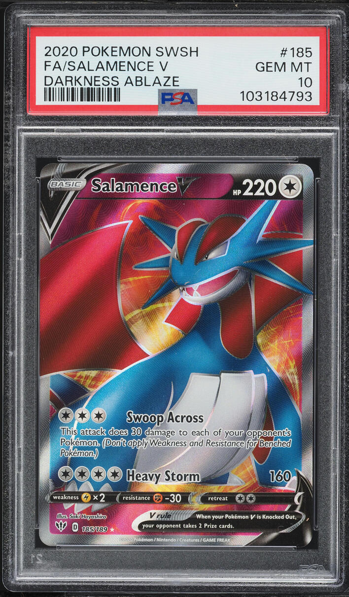 2020 Pokemon Sword & Shield Darkness Ablaze Full Art Salamence V #185 PSA 10 GEM MINT