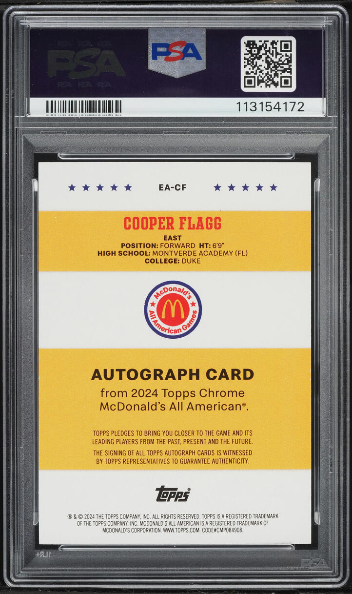 2024 Topps Chrome McDonald's Cooper Flagg ROOKIE AUTO #EA-CF PSA 9 MINT
