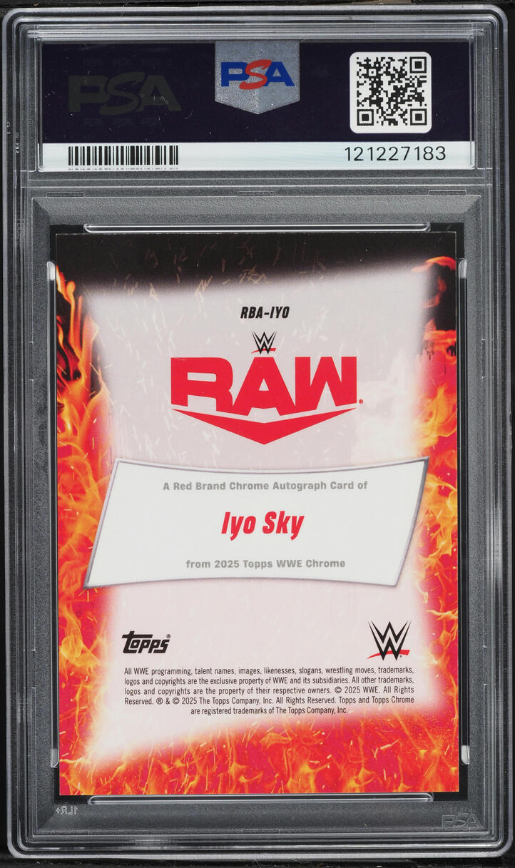 2025 Topps Chrome WWE Red Brand Gold Geo Iyo Sky AUTO /50 #RBA-IYO PSA 9 MINT