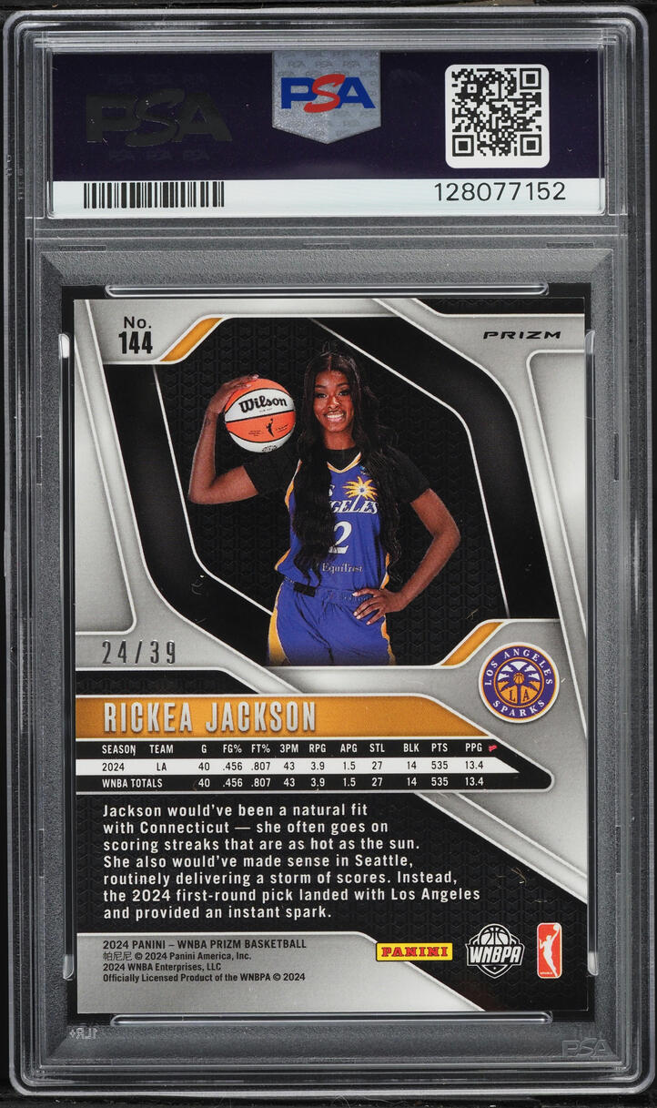 2024 Panini Prizm WNBA Black Velocity Rickea Jackson ROOKIE /39 #144 PSA 10 GEM MINT