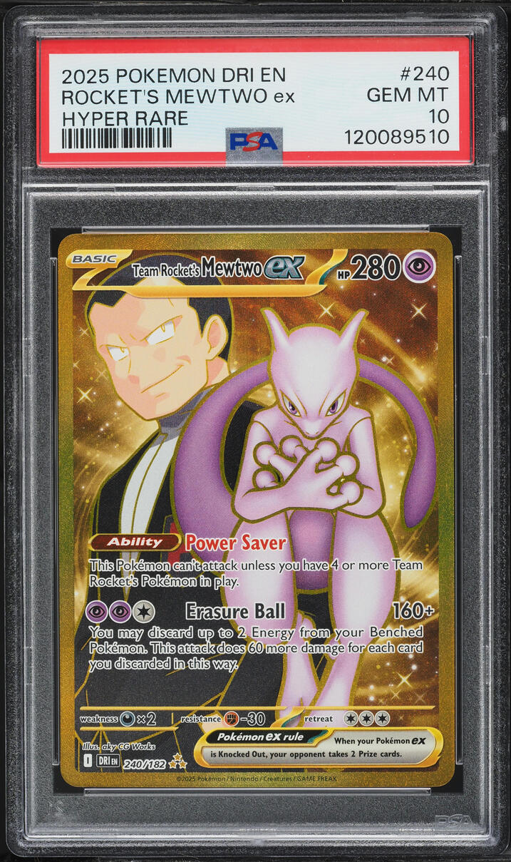 2025 Pokemon SV Destined Rivals Gold Rare Team Rocket's Mewtwo EX #240 PSA 10 GEM MINT