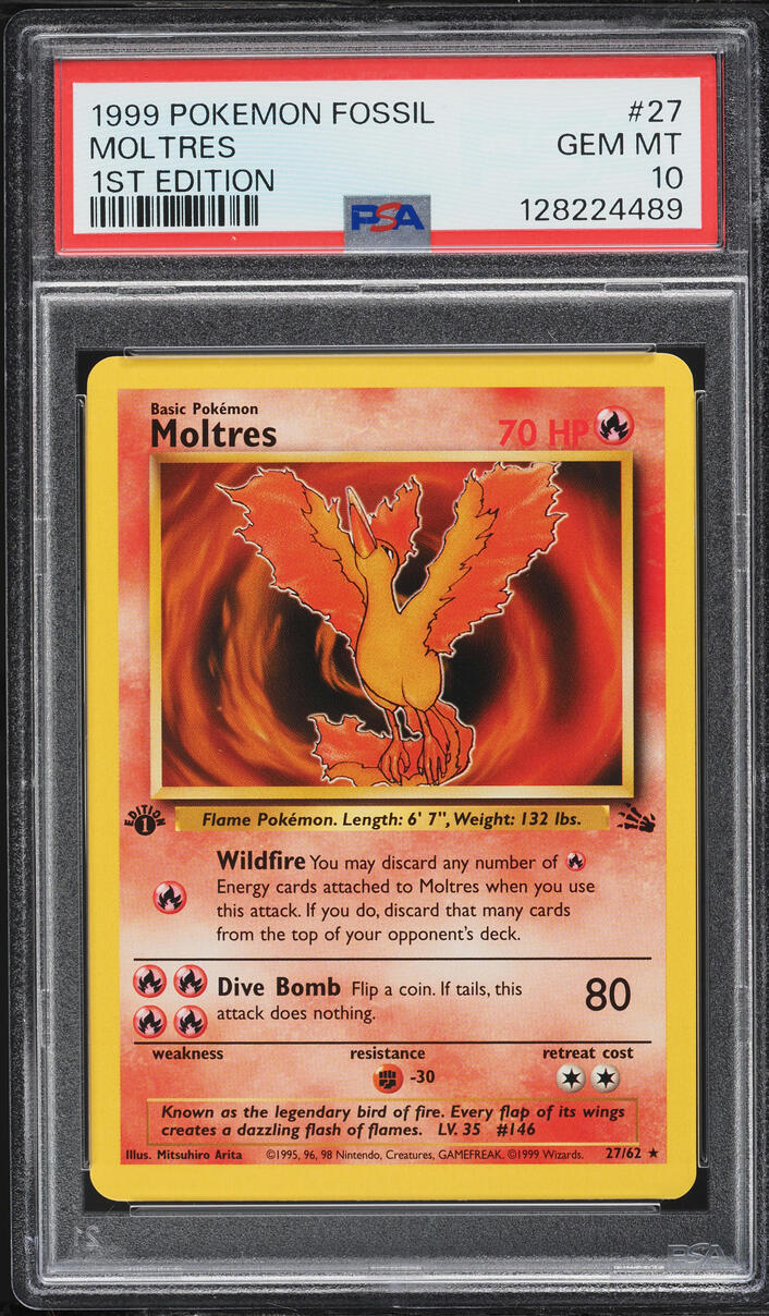 1999 Pokemon Fossil 1st Edition Moltres #27 PSA 10 GEM MINT