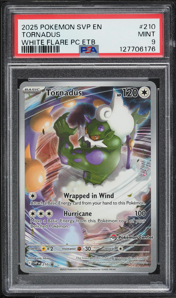 2025 Pokemon Scarlet & Violet Promo White Flare Center ETB Full Art Tornadus #210 PSA 9 MINT