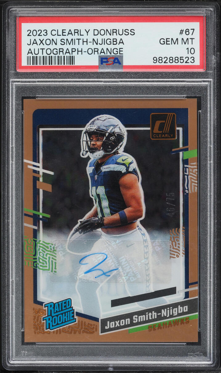 2023 Clearly Donruss Orange Jaxon Smith-Njigba ROOKIE AUTO /75 #67 PSA 10 GEM MINT