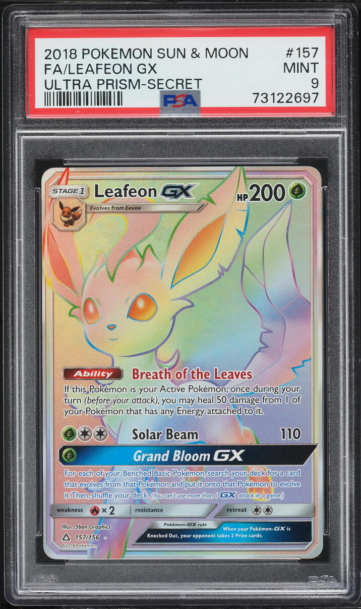 2018 Pokemon Sun & Moon Ultra Prism Rainbow Rare Leafeon Gx #157 PSA 9 MINT