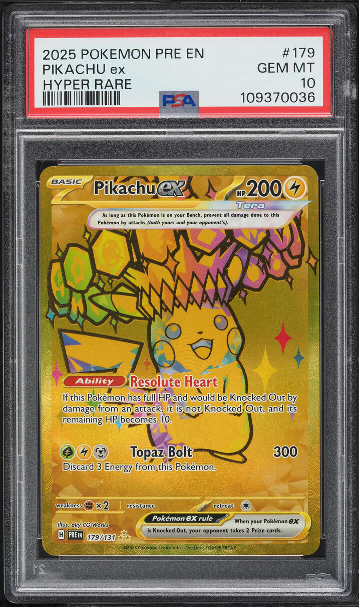 2025 Pokemon Scarlet & Violet Prismatic Evolutions Hyper Rare Pikachu ex #179 PSA 10 GEM MINT