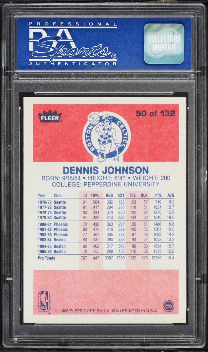 1986 Fleer Basketball Dennis Johnson #50 PSA 9 MINT